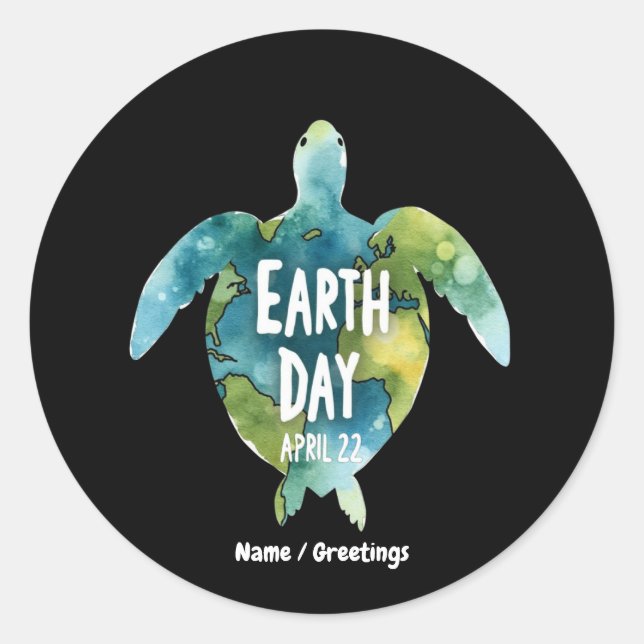Happy Earth Day Save The Earth and Save The Turtle Classic Round Sticker (Front)