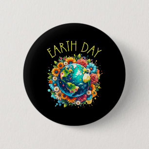 Happy Earth Day Shirt Cute Earth With Floral Earth 6 Cm Round Badge