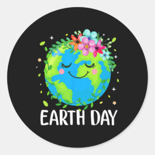 Happy Earth Day Shirt Cute Earth With Floral Earth Classic Round Sticker