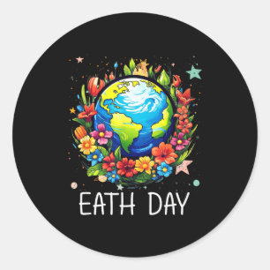 Happy Earth Day Shirt Cute Earth With Floral Earth Classic Round Sticker