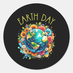 Happy Earth Day Shirt Cute Earth With Floral Earth Classic Round Sticker