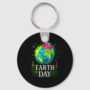 Happy Earth Day Shirt Cute Earth With Floral Earth Key Ring