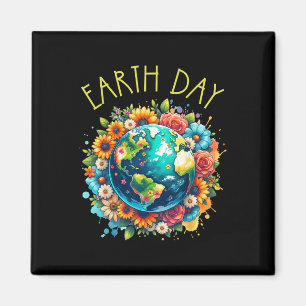 Happy Earth Day Shirt Cute Earth With Floral Earth Magnet
