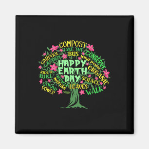 Happy Earth Day Tree Drawing Illustration Word Art Magnet