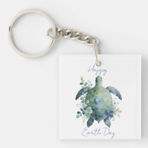 Happy Earth Day Turtle Design Key Ring
