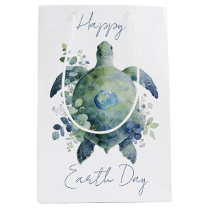 Happy Earth Day Turtle Design Medium Gift Bag