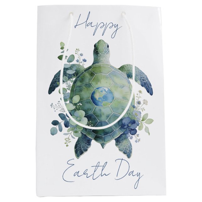 Happy Earth Day Turtle Design Medium Gift Bag (Front)