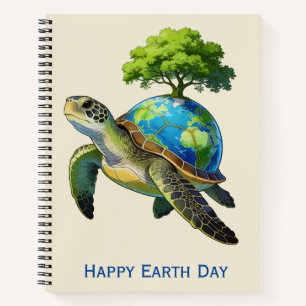 Happy Earth Day Turtle Planet and Tree Notebook