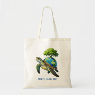 Happy Earth Day Turtle Planet and Tree Tote Bag