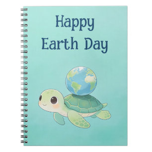 Happy Earth Day Turtle with Globe Notebook