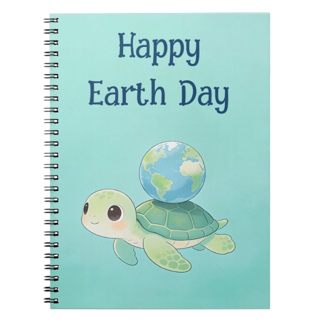 Happy Earth Day Turtle with Globe Notebook (Front)