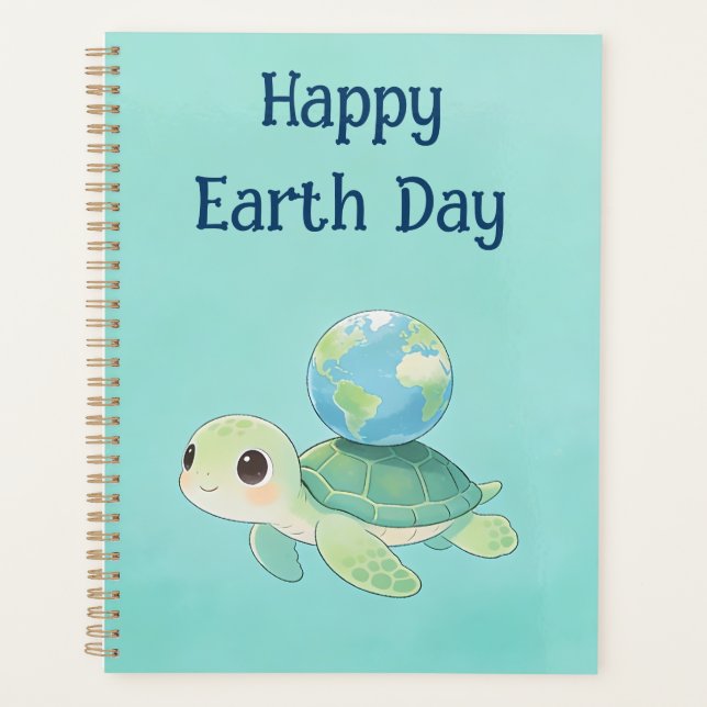 Happy Earth Day Turtle with Globe Planner (Front)