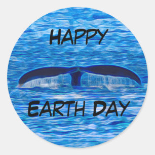Happy Earth Day Whale Tail Nature Ocean Lover Classic Round Sticker