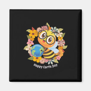 Happy Earth Day With Floral Flowers And Bee - Kids Magnet