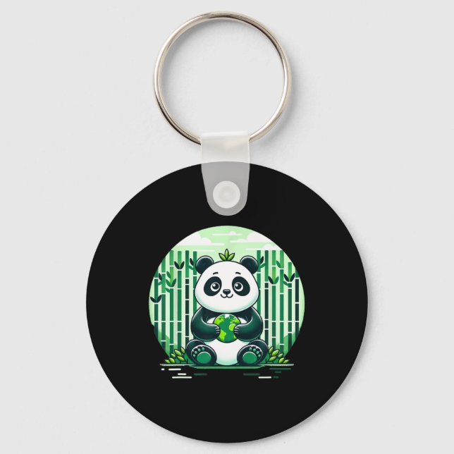 Happy Earth Day With Panda  Key Ring (Front)