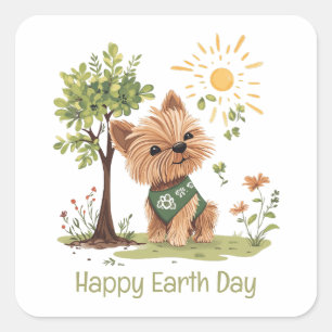 Happy Earth Day Yorkie Dog Gardening Square Sticker