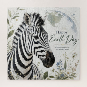 Happy Earth Day Zebra Wildlife Jigsaw Puzzle