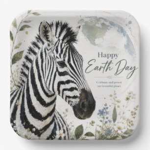 Happy Earth Day Zebra Wildlife Paper Plate