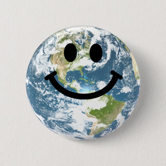 Happy Earth face 6 Cm Round Badge (Front)