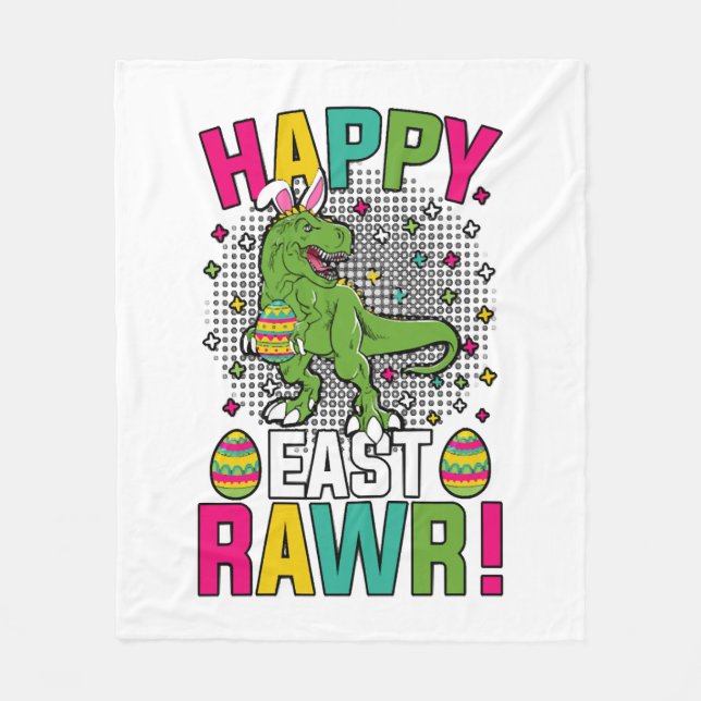 Happy East Rawr Easter T-Rex Fleece Blanket (Front)