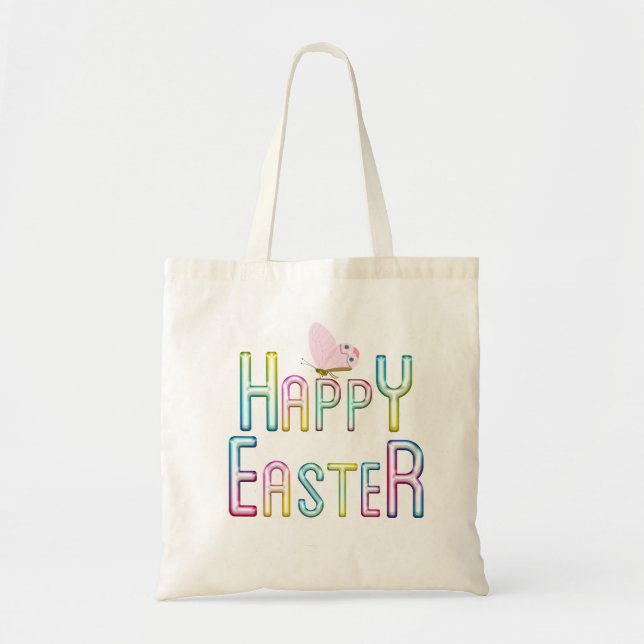 Happy Easte Green and Purple Lettering Tote Bag (Front)