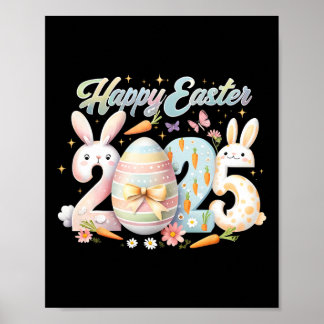 Happy Easter 2025 Bunny Rabbit Face Easter Day Wom Poster