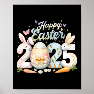 Happy Easter 2025 Bunny Rabbit Face Easter Day Wom Poster
