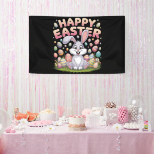 Happy Easter 2025 Eggs Bunny Cute Rabbit Banner