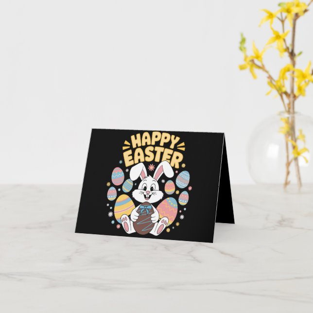 Happy Easter 2025  Eggs Bunny Cute Rabbit Card (Yellow Flower)