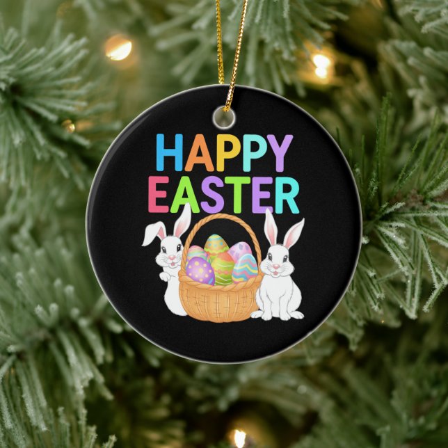 Happy Easter 2025  Eggs Bunny Cute Rabbit Ceramic Ornament (Tree)