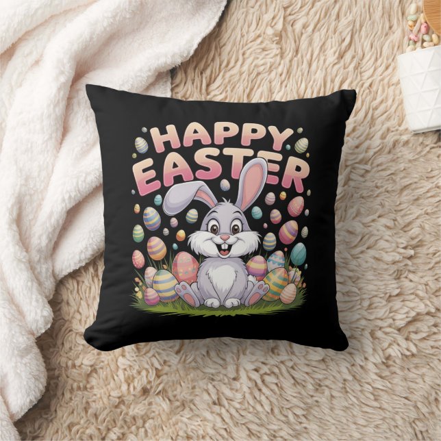 Happy Easter 2025  Eggs Bunny Cute Rabbit Cushion (Blanket)