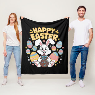 Happy Easter 2025 Eggs Bunny Cute Rabbit Fleece Blanket