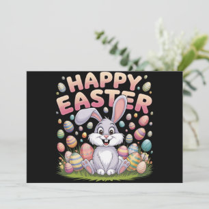 Happy Easter 2025 Eggs Bunny Cute Rabbit Invitation