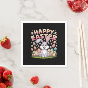Happy Easter 2025 Eggs Bunny Cute Rabbit Napkin