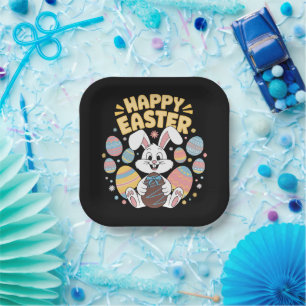 Happy Easter 2025  Eggs Bunny Cute Rabbit Paper Plate
