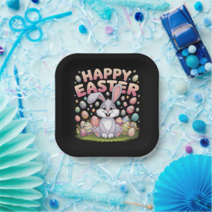 Happy Easter 2025  Eggs Bunny Cute Rabbit Paper Plate