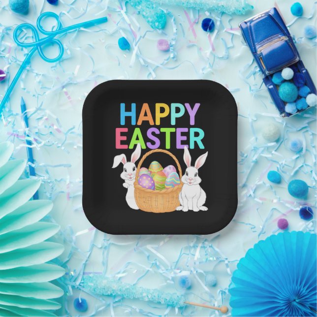 Happy Easter 2025  Eggs Bunny Cute Rabbit Paper Plate (Party)