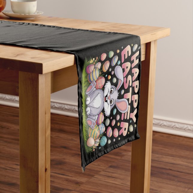 Happy Easter 2025  Eggs Bunny Cute Rabbit Short Table Runner (In Situ)