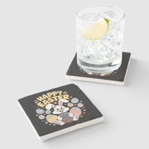 Happy Easter 2025 Eggs Bunny Cute Rabbit Stone Coaster