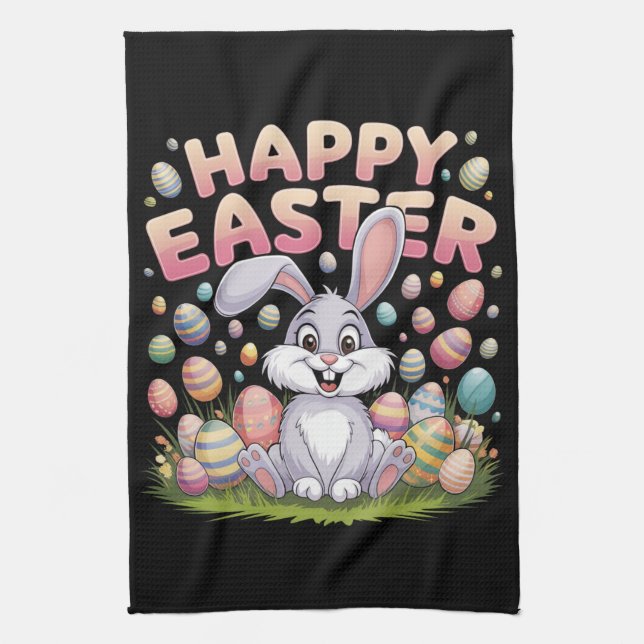 Happy Easter 2025  Eggs Bunny Cute Rabbit Tea Towel (Vertical)