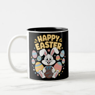 Happy Easter 2025  Eggs Bunny Cute Rabbit Two-Tone Coffee Mug