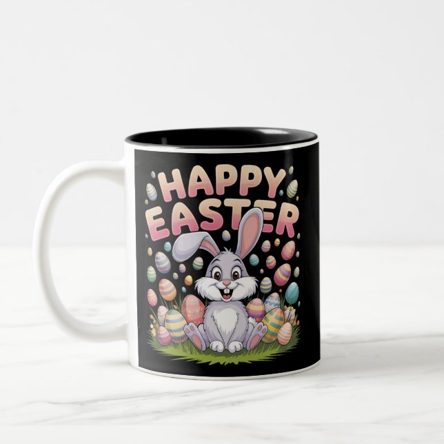 Happy Easter 2025  Eggs Bunny Cute Rabbit Two-Tone Coffee Mug (Left)