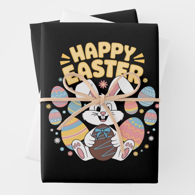 Happy Easter 2025  Eggs Bunny Cute Rabbit Wrapping Paper Sheet (In situ)