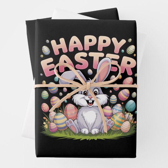 Happy Easter 2025  Eggs Bunny Cute Rabbit Wrapping Paper Sheet (In situ)