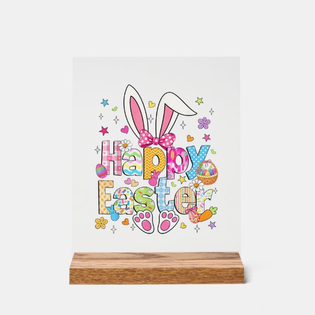 Happy Easter 2026 Cute Bunny Rabbit Easter Day Wom Acrylic Sign (Front)