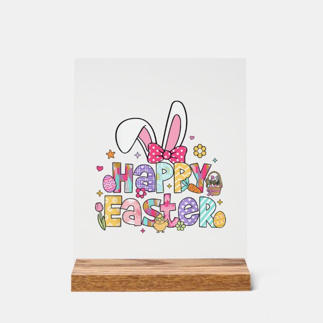 Happy Easter 2026 Cute Bunny Rabbit Easter Day Wom Acrylic Sign (Front)