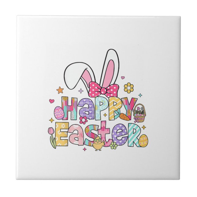 Happy Easter 2026 Cute Bunny Rabbit Easter Day Wom Ceramic Tile (Front)