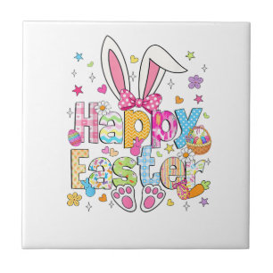 Happy Easter 2026 Cute Bunny Rabbit Easter Day Wom Ceramic Tile