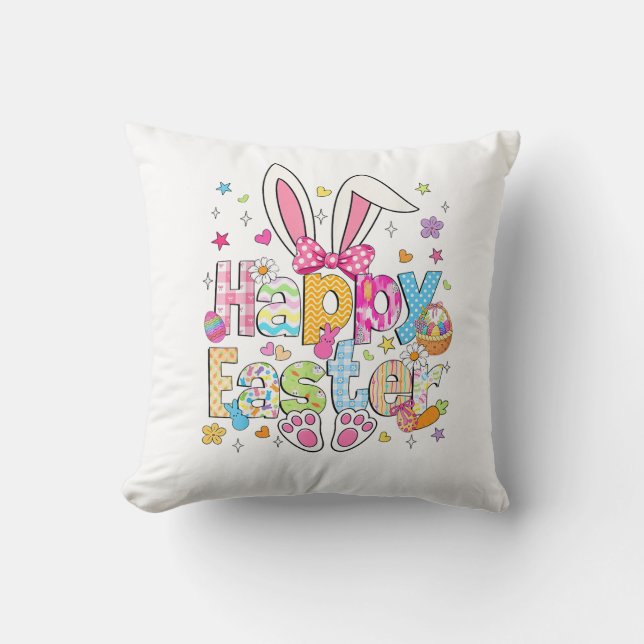 Happy Easter 2026 Cute Bunny Rabbit Easter Day Wom Cushion (Front)
