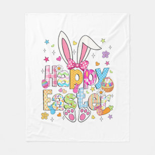 Happy Easter 2026 Cute Bunny Rabbit Easter Day Wom Fleece Blanket